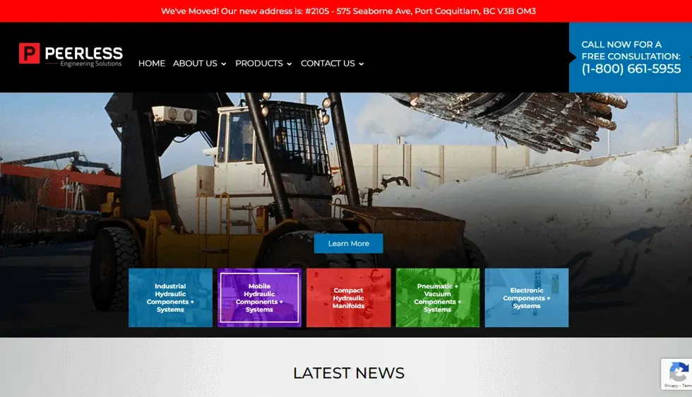 Peerless Engineering website or application screenshot
